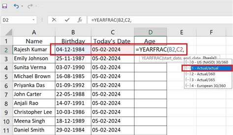 how to automatically calculate age in excel