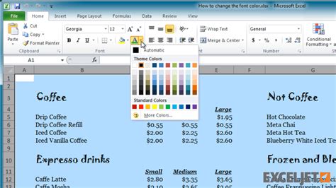 how to automatically change text color in excel