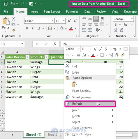 how to automatically import data into excel from another excel file