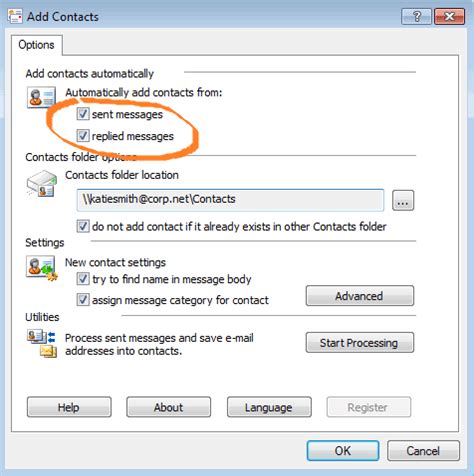 how to automatically save email contacts in outlook