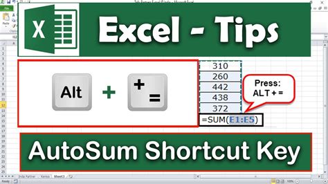 how to autosum in excel shortcut key