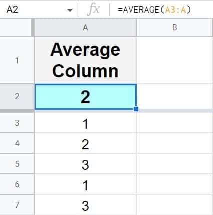how to average a column in google sheets