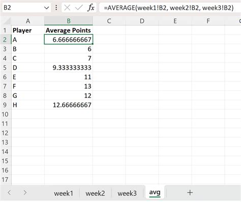 how to average across multiple sheets in excel