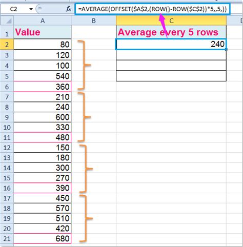 how to average every 5 rows or columns in excel