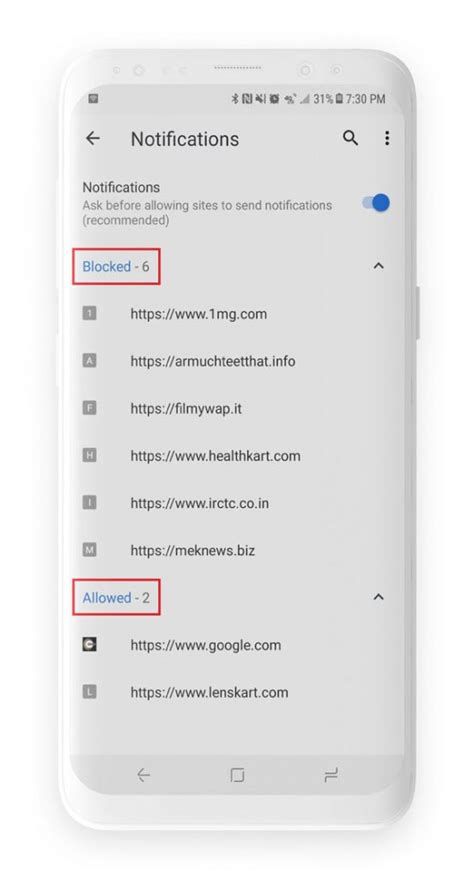 how to block notifications from chrome on android