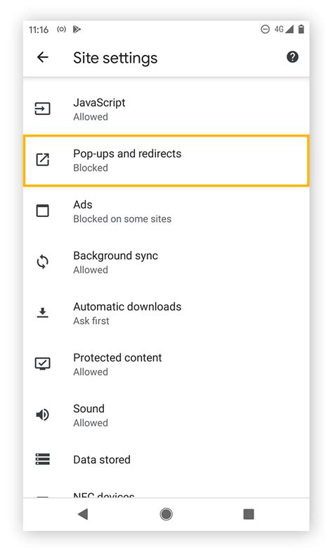 how to block pop ups in chrome android