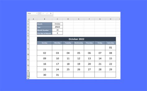 how to build an interactive calendar in excel