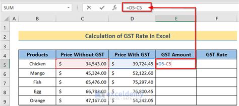 how to calculate 12 gst in excel