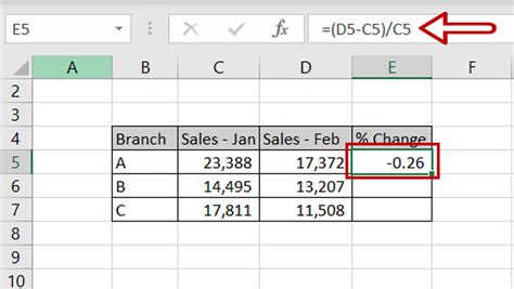how to calculate 5 percent decrease in excel