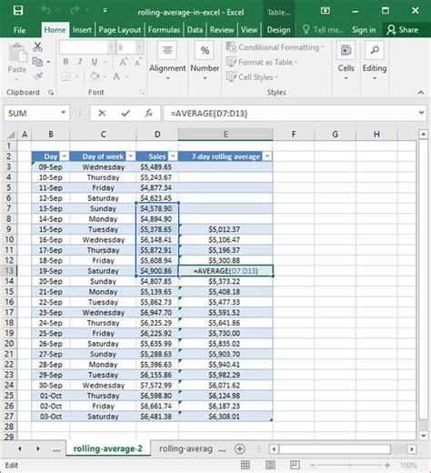 how to calculate 6 month rolling average in excel