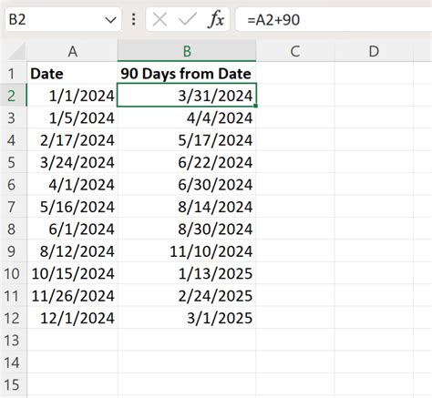 how to calculate 90 days in excel