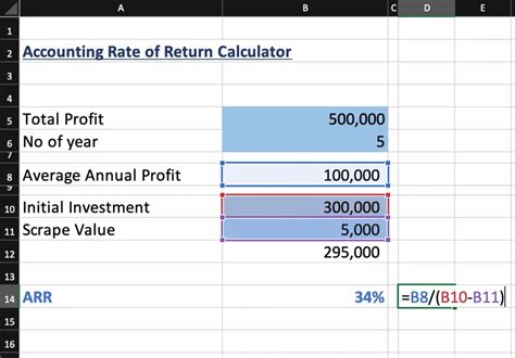 how to calculate accounting rate of return in excel