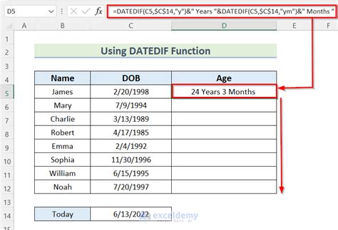 how to calculate age at the end of the year in excel