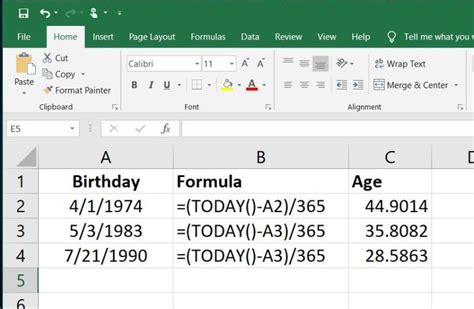 how to calculate age based on year in excel