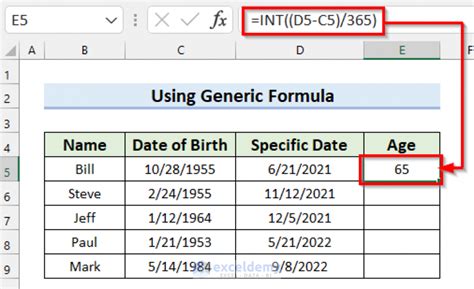 how to calculate age from a specific date in excel