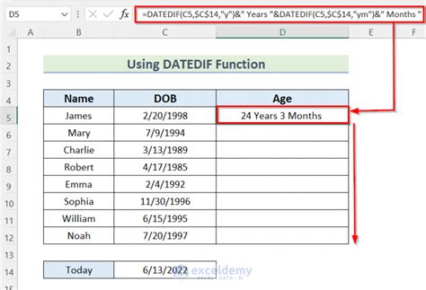 how to calculate age in excel with datedif