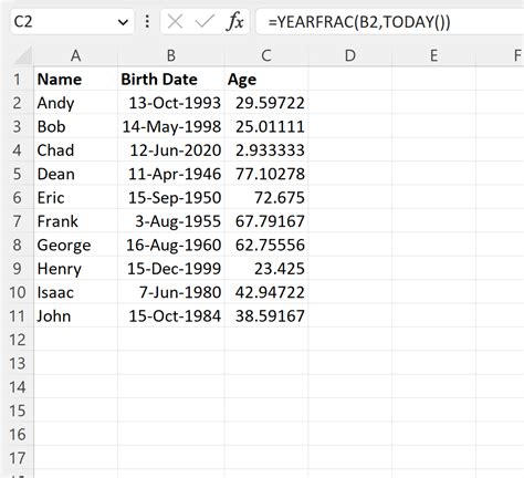 how to calculate age in excel year and month