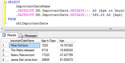 how to calculate age in sql with years months and days