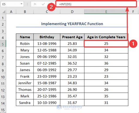 how to calculate age nearest birthday in excel