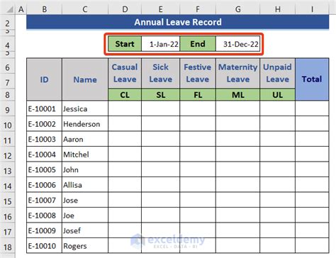 how to calculate annual leave days in excel