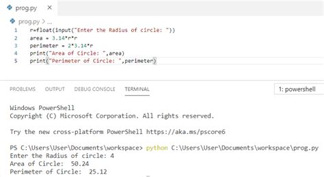 how to calculate area and circumference of a circle in python