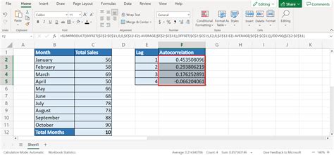 how to calculate autocorrelation function in excel