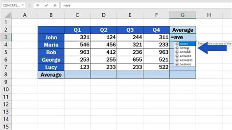 how to calculate average of column in excel