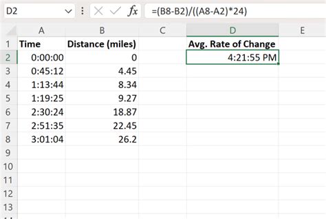 how to calculate average rate of change in excel
