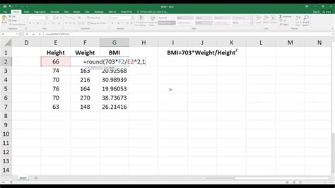 how to calculate bmi using height and weight in excel