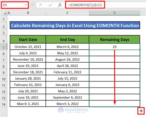 how to calculate business days remaining in excel