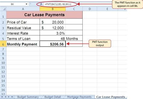 how to calculate car lease payments in excel