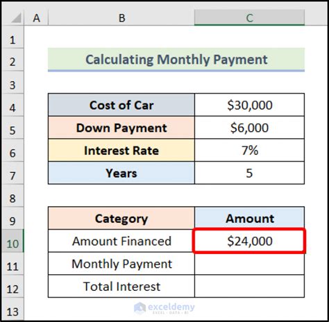how to calculate car payment with interest rate in excel