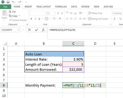 how to calculate car payments in excel