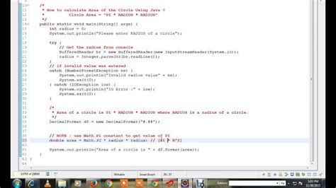 how to calculate circle area in java