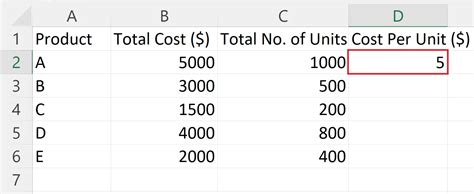 how to calculate cost per unit in excel
