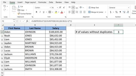 how to calculate count without duplicates in excel