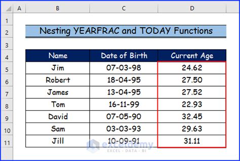 how to calculate current age in excel