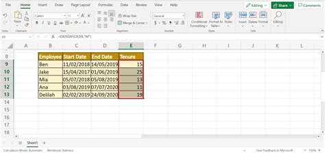 how to calculate current tenure in excel