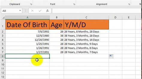 how to calculate date from date of birth in excel