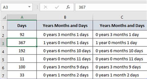 how to calculate days months years in excel