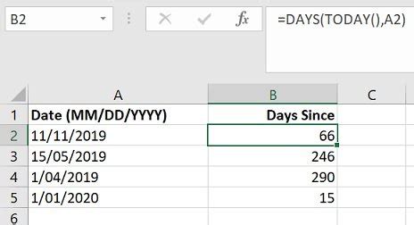 how to calculate days since or until date in excel
