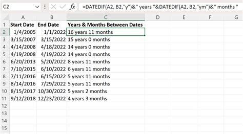 how to calculate difference between two dates in excel in years months and days