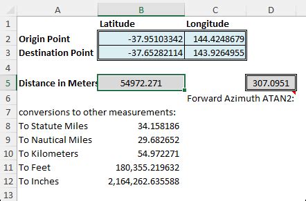 how to calculate distance between two decimal latitude and longitude in excel