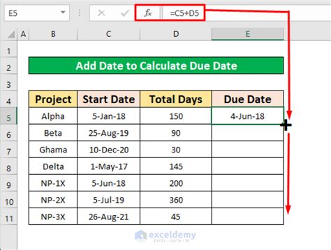 how to calculate due date from today in excel