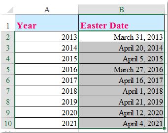 how to calculate easter date in excel