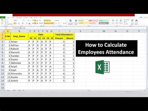 how to calculate employee attendance in excel
