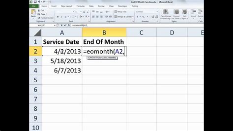 how to calculate end of month in excel