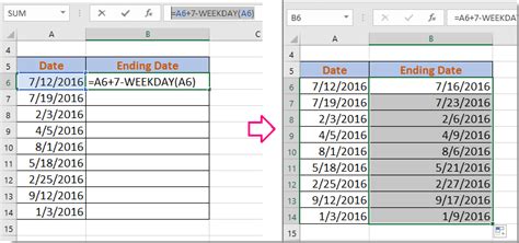 how to calculate end of week in excel