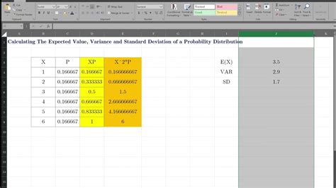 how to calculate expected value and variance in excel