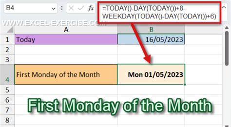 how to calculate first monday of the month in excel